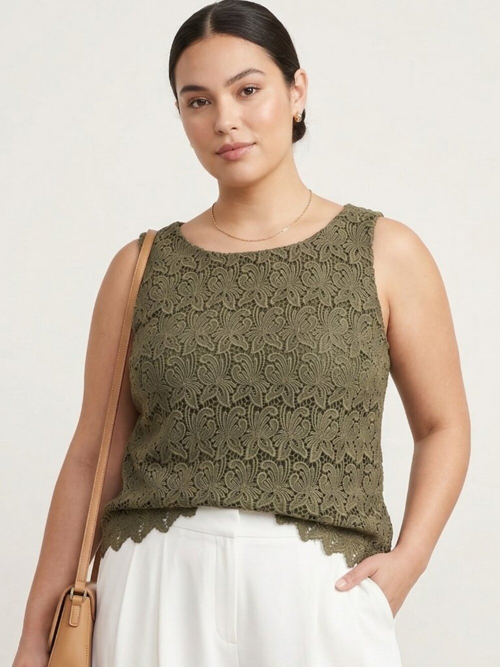 Talbots Tank Top Green Crochet Lace Boho Whimsigoth Floral 16W